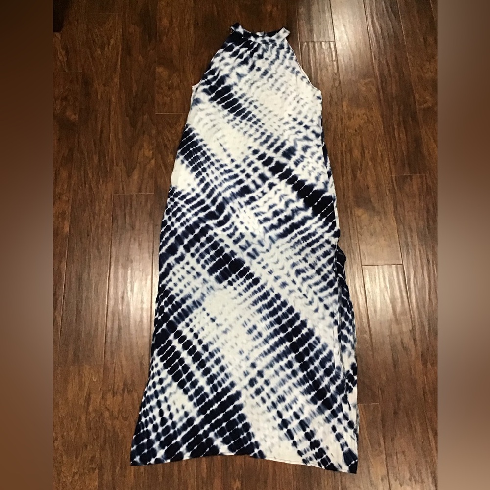 Navy and White Tie-Dye Maxi Dress